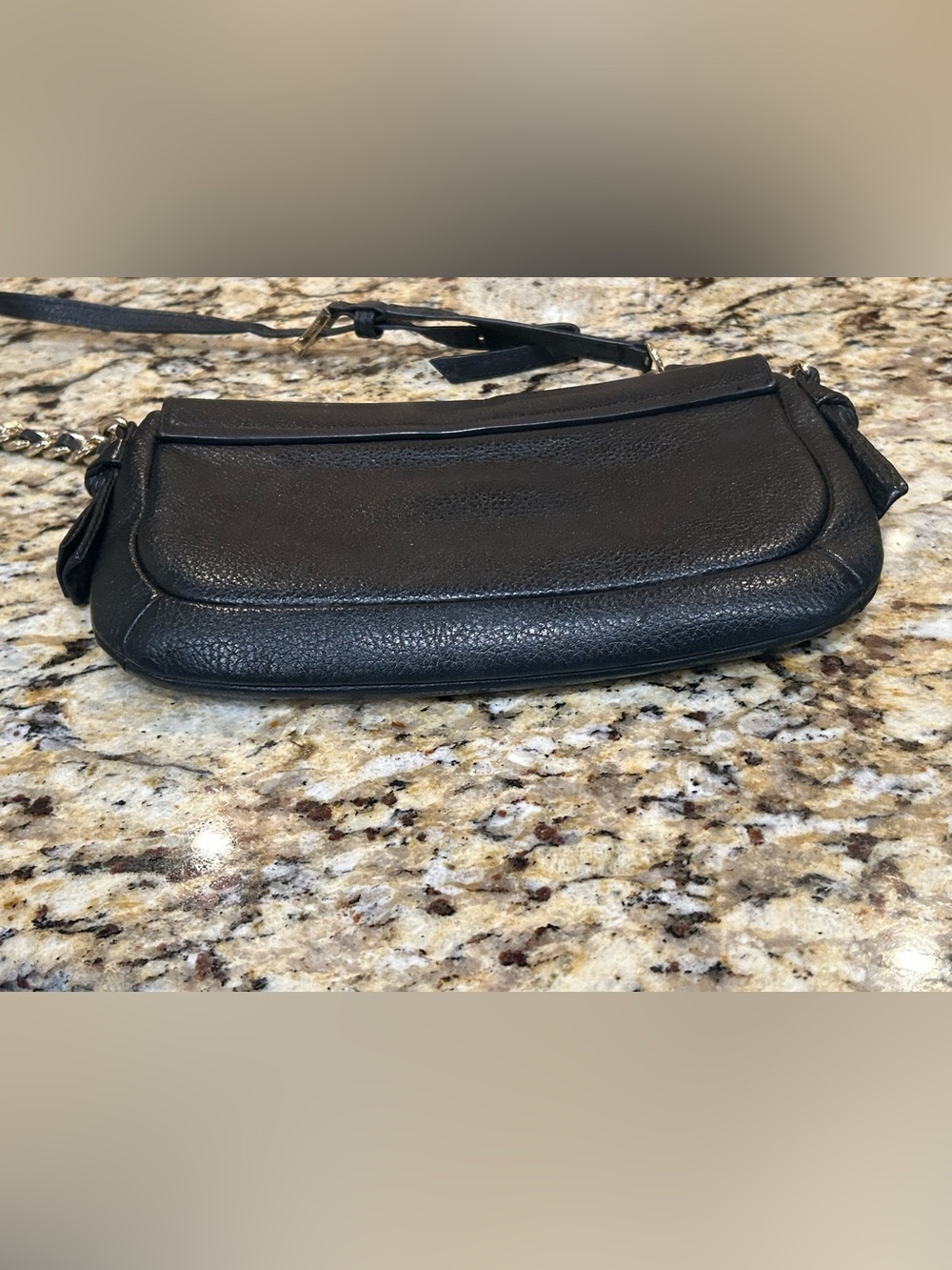 Tory Burch Black Pebbled Leather Flap Wristlet with Embossed Logo - Picture 6 of 11